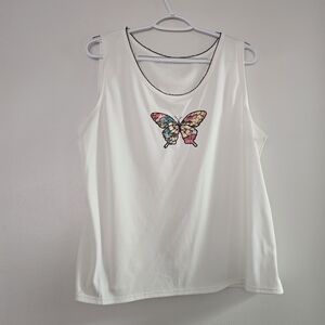 White Butterfly Beaded Embroidered Women's Tank Top Whimsigoth Cottagecore Y2K